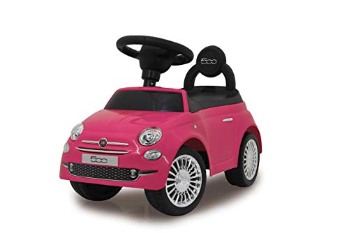 JAMARA 460436 Rutscher FIAT 500 – Kinderfahrzeug, Offiziell lizenziert, Kofferraum unter der Sitzfläche, Schub-und Haltegriff, Verschiedene Sounds, Hupe, originalgetreue Optik, pink