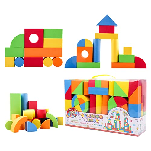 deAO 131PCS Bunte schaumstoffbausteine, softbausteine Stapelbauklötze-Spielzeugset für Kinder,Weiches Building Blocks Montessori Spielzeug Set für Babys und Kleinkinde, Geburtstag