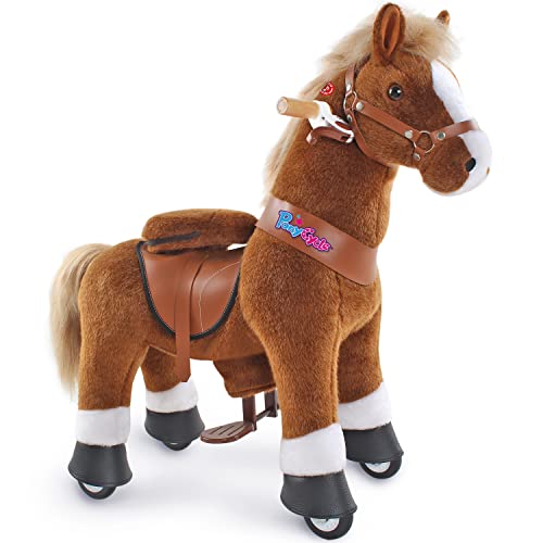 PonyCycle Offizielles authentisches Reitspielzeug für Kleinkinder (mit Bremse und Klang/ 76cm Höhe/Größe 3 für 3-5 Jahre) Pony-Fahrradfahrt auf braunem Pferd Plüschtier Stofftier Modell Ux324