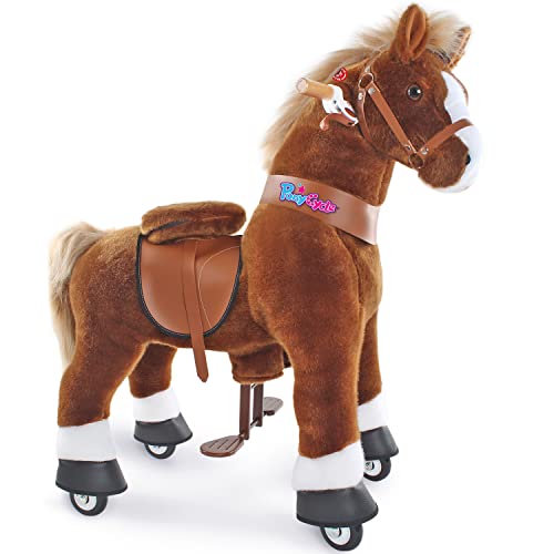 PonyCycle Offizielles mechanisches Pferdespielzeug Kinderfahrrad Kinderroller (mit Bremse und Klang/ 90 cm Höhe/ Größe 4 für Alter 4-8) Pony-Fahrradfahrt auf braunem Pferd Plüschtier Modell Ux424