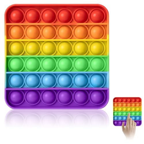 Pop It für Kinder und Erwachsene, Anti-Stress-Spielzeug, Pop Bubble Sensory Fidget Toy, Silikon Sensorisches, Stress Relief Anxiety Relief, Autismus for ADHS Squeeze Toys (Rainbow-Square)