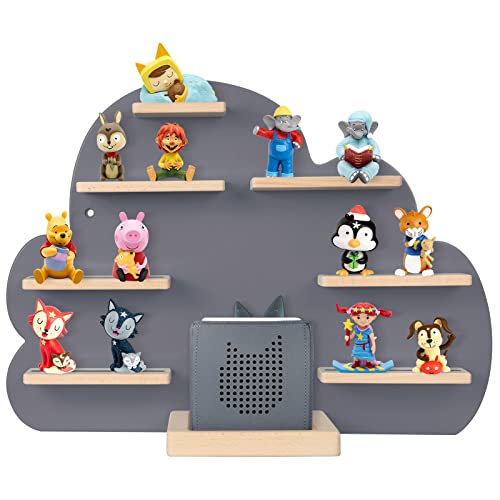 ZOEON Kinder Regal kompatibel mit Toniebox und kompatibel mit Tonies für über 30 Figuren - Wandregal für die Musikbox - zum Spielen und Sammeln - für Kinder Baby Zimmer (Grau)