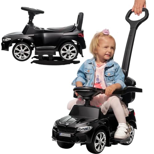 Actionbikes Motors Kinder Rutschauto BMW M5 Lizenziert | 6 Volt 4.5 AH Batterie - Kinderauto mit Schiebestange - Rutscher - Laufrad - Lauflernwagen - Lernspielzeug für Kinder ab 1 Jahr (Schwarz)