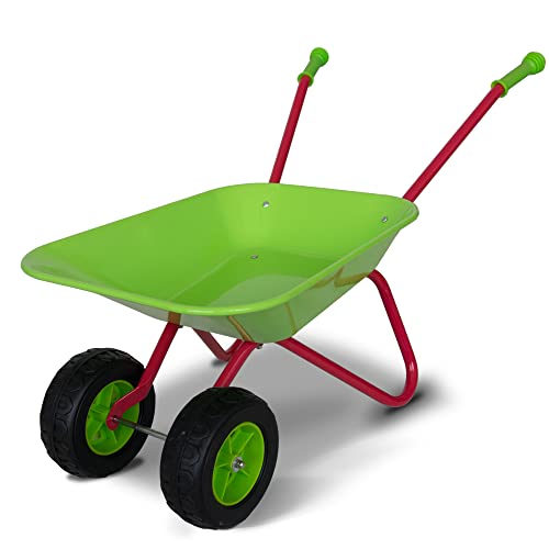 TMZ Doppelrad Schubkarre Kinder Metall Kinderschubkarre mit Komfortable Griffe für Garten-Rot/Grün