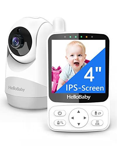 HelloBaby Babyphone mit Kamera,4' IPS-Bildschirm und 29 Stunden Akkulaufzeit Babyfon,Baby Monitor mit Ferngesteuerter Pan-Tilt Kamera 2X Digitalzoom 355°/120°,Infrarot-Nachtsichtkamera VOX-Modus