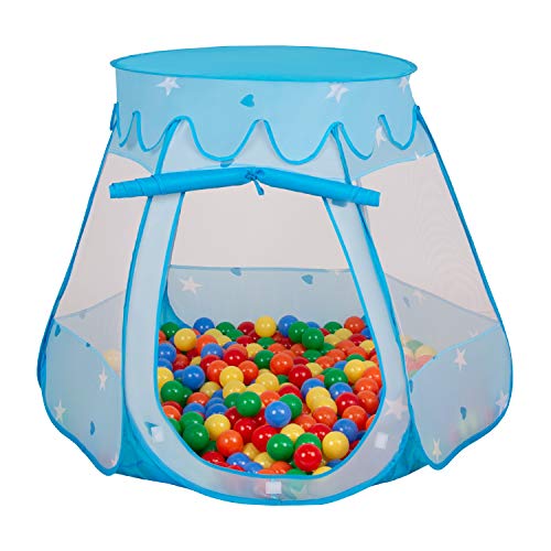 SELONIS Baby Spielzelt Mit Plastikbällen Zelt 105X90cm/100 Bälle Plastikkugel Kinder, Blau:Gelb-Grün-Blau-Rot-Orange