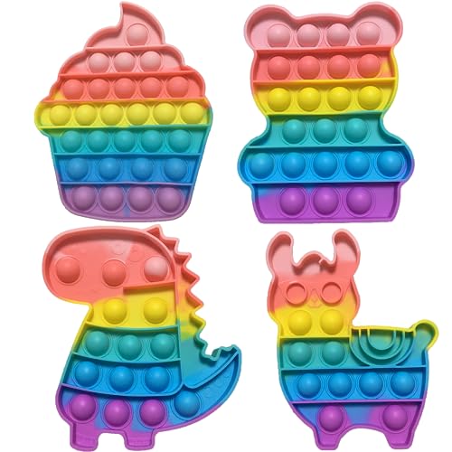 Yeefunjoy 4 Packs Pop Bubble Fidget Toy Set, Relief Angst Autismus, Antistress Spielzeug Regenbogen, Dinosaurier, Alpaka, Bär, Eiscreme, Kindergeburtstag Gastgeschenke für Kinder und Erwachsene