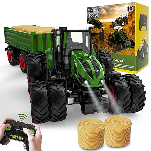 Ferngesteuerter Traktor Ferngesteuert, Traktor Spielzeug ab 2 3 4 5 6 Jahre, Rc Traktor mit Anhänger, Ackerschlepper mit Licht,Weihnachten Geschenk für Kinder