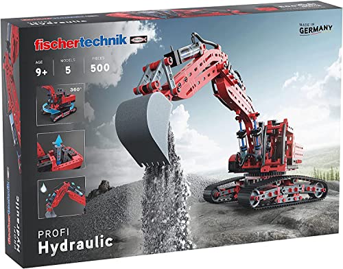 fischertechnik 548888 Hydraulik Spielzeug Bagger für Kinder mit realitätsnaher Hydraulik-Funktion und Baggerschaufel, 5 Modelle, Schauffelbagger, Pistenraupe & Versuchsmodelle,...