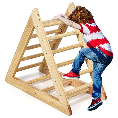 COSTWAY Kletterdreieck aus Holz, Klettergerüst für Kleinkinder ab 3 Jahren, zur Entwicklung grobmotorischer Fähigkeiten (Natur)