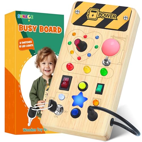 Montessori Busy Board - Montessori Spielzeug ab 1 Jahr Holzspielzeug mit 8 Schalter 15 LED-Leuchten Activity Board Motorikspielzeug Lernspielzeug für Babys Kleinkinder Jungen Mädchen ab 1 2 3 4...
