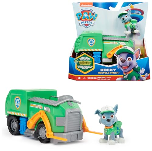 PAW PATROL, Recycling-Truck mit Rocky-Figur (Sustainable Basic Vehicle/Basis Fahrzeug), Spielzeug für Kinder ab 3 Jahren