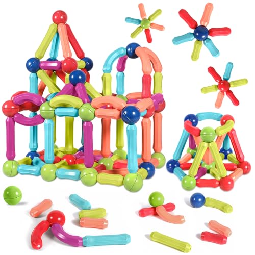AOUVT 64 Pcs Magnetische Bausteine Spielzeug, 3D Konstruktions Spielzeug, Magnetspielzeug für Kinder, Pädagogisches Lernspielzeug, Geeignet für Jungen und Mädchen im Alter von 3 4 5 6 7 8 Jahren