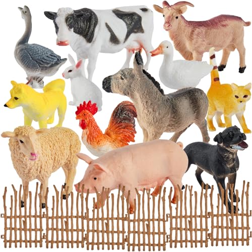 BUYGER Bauernhof Tiere Figuren Spielzeug Set ab 3 Jahre, Realistische Tierfiguren Sammlung mit Zäune für Kinder Jungen Mädchen Lernen, Kuchendekoration, Geschenk
