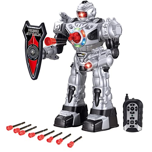 Think Gizmos Großer Ferngesteuerter Roboter für Kinder - Fantastisches Spielzeug RC-Roboter - Ferngesteuertes Spielzeug schießt Raketen, geht, spricht & Tanzt (10 Funktionen) (Silber)