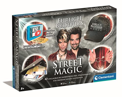 Clementoni 59299 Ehrlich Brothers Street Magic, Zauberkasten für Kinder ab 8 Jahren, magisches Equipment für 40 verblüffende Zaubertricks, inkl. 3D Erklärvideos, ideal als Geschenk