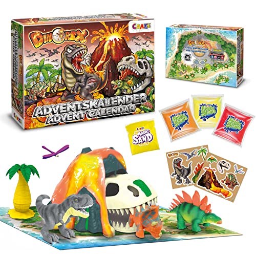 CRAZE DINOREX Adventskalender Kinder - Dino Spielzeug Adventskalender mit Dinosaurier Figuren, Playset mit Vulkan und Lava